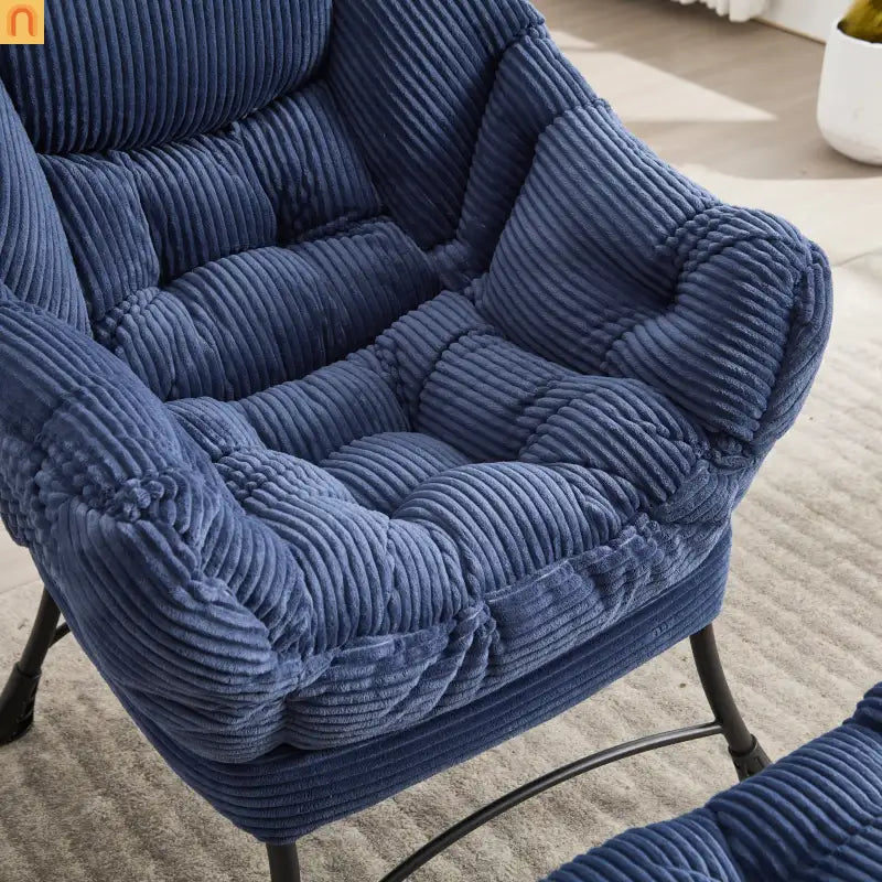 Accent Chair Lounge Flannelette Navy with Ottoman Steel Frame 250 lb