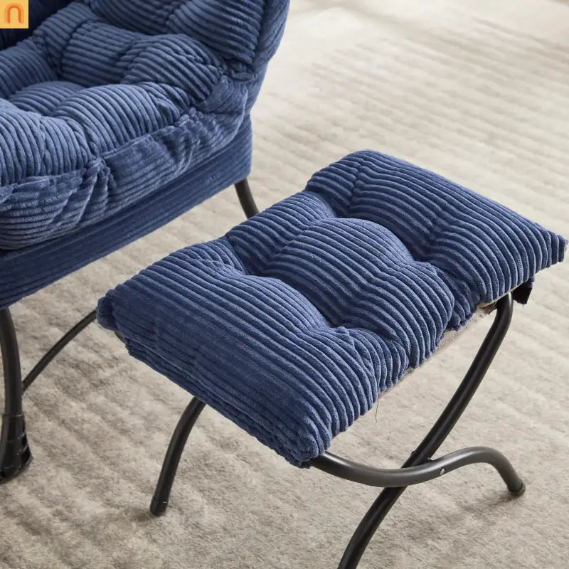 Accent Chair Lounge Flannelette Navy with Ottoman Steel Frame 250 lb