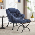 Accent Chair Lounge Flannelette Navy with Ottoman Steel Frame 250 lb