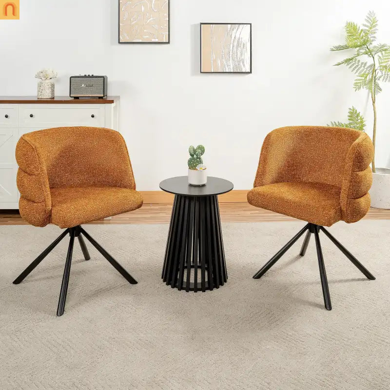 Accent Chair Swivel Chenille Orange 270 Degree Set of 2