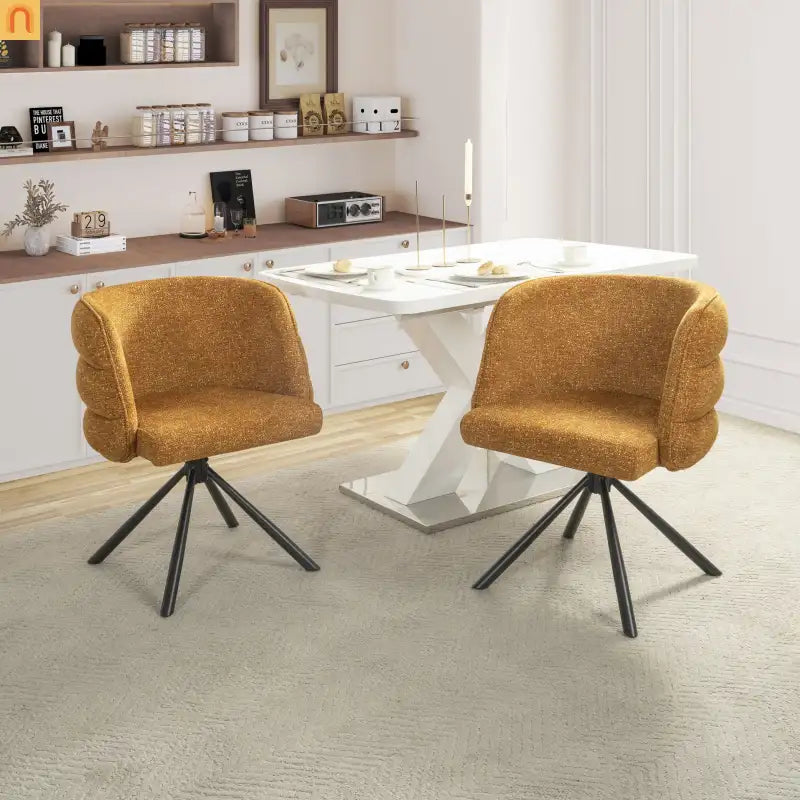 Accent Chair Swivel Chenille Orange 270 Degree Set of 2