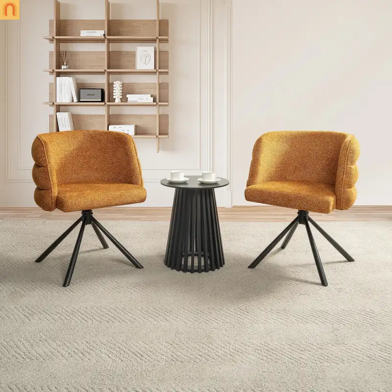 Accent Chair Swivel Chenille Orange 270 Degree Set of 2