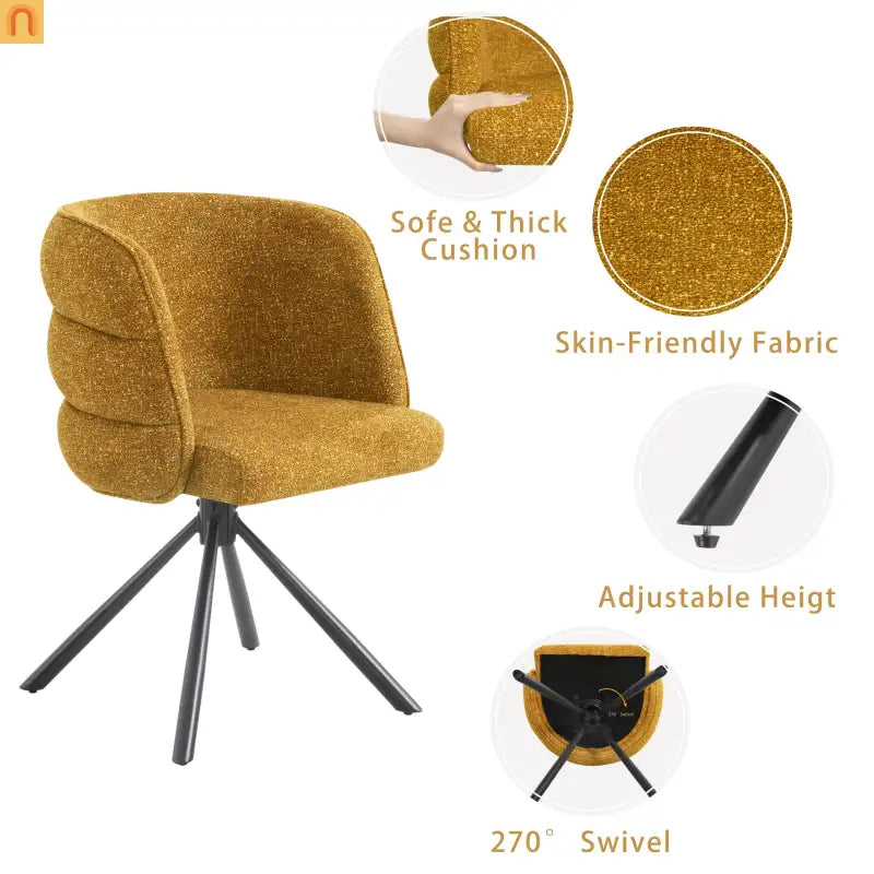 Accent Chair Swivel Chenille Orange 270 Degree Set of 2