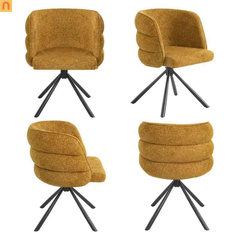 Accent Chair Swivel Chenille Orange 270 Degree Set of 2