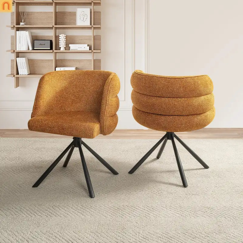 Accent Chair Swivel Chenille Orange 270 Degree Set of 2