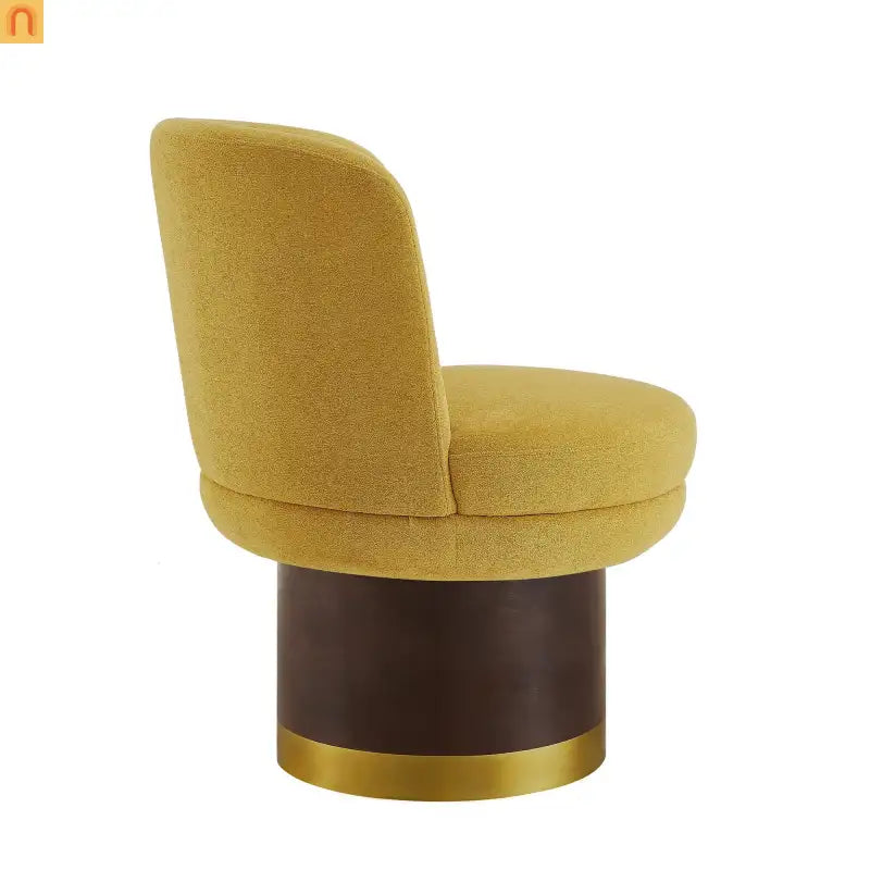Accent Chair Round Swivel Chenille Yellow 360 Degree Pedestal Base