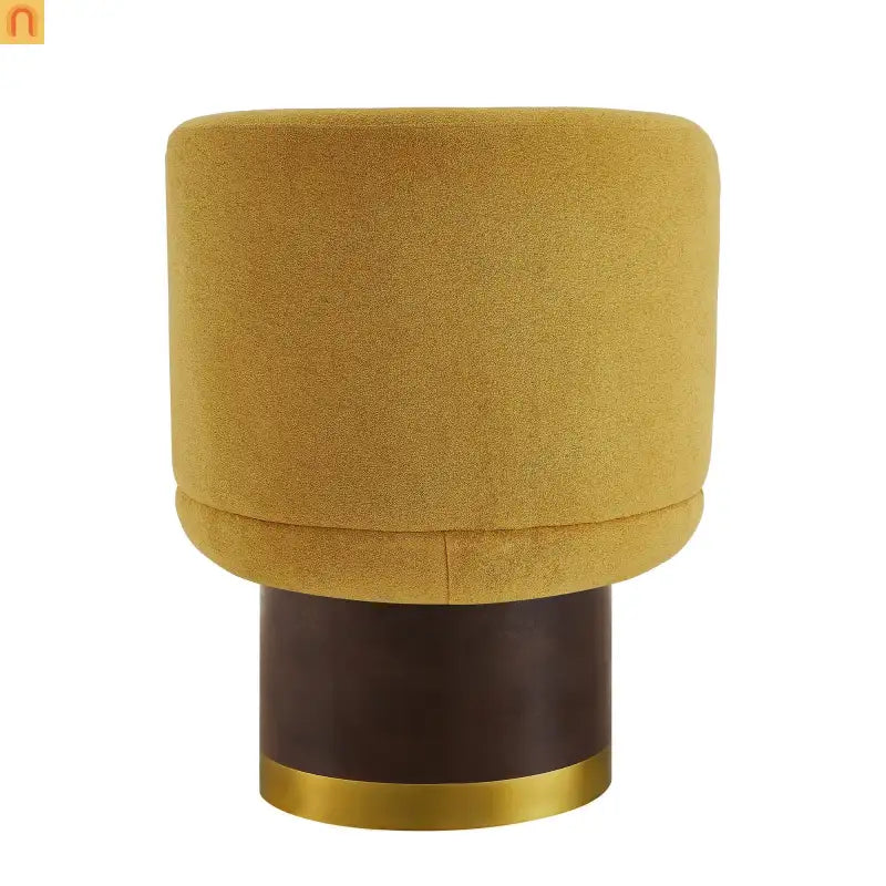 Accent Chair Round Swivel Chenille Yellow 360 Degree Pedestal Base