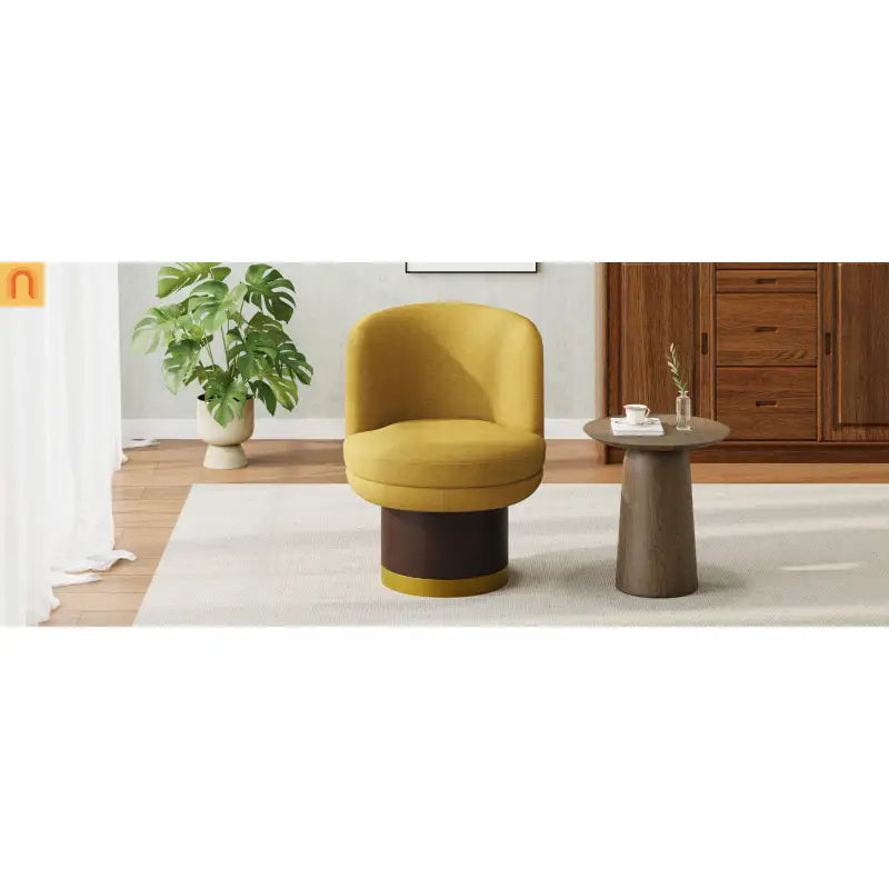 Accent Chair Round Swivel Chenille Yellow 360 Degree Pedestal Base