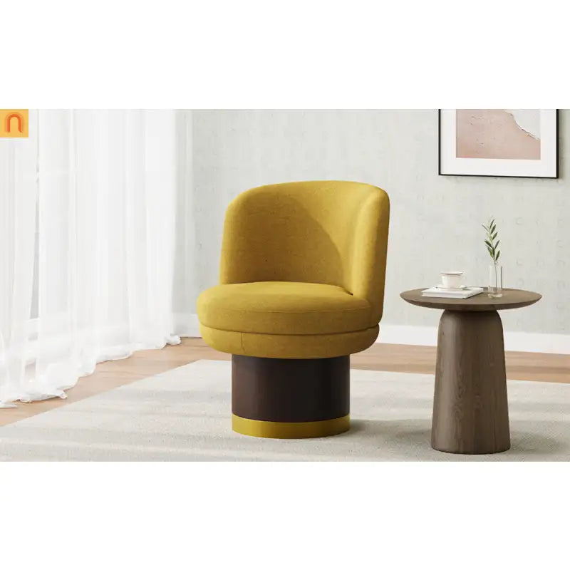 Accent Chair Round Swivel Chenille Yellow 360 Degree Pedestal Base