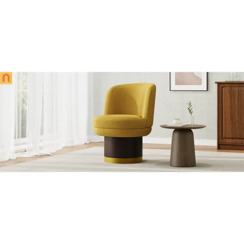 Accent Chair Round Swivel Chenille Yellow 360 Degree Pedestal Base