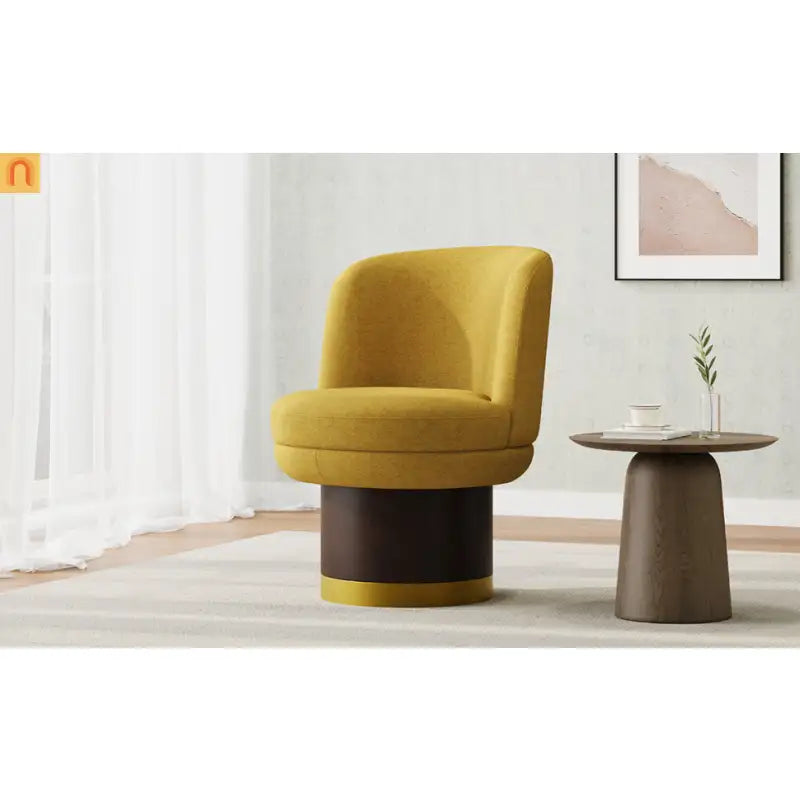 Accent Chair Round Swivel Chenille Yellow 360 Degree Pedestal Base