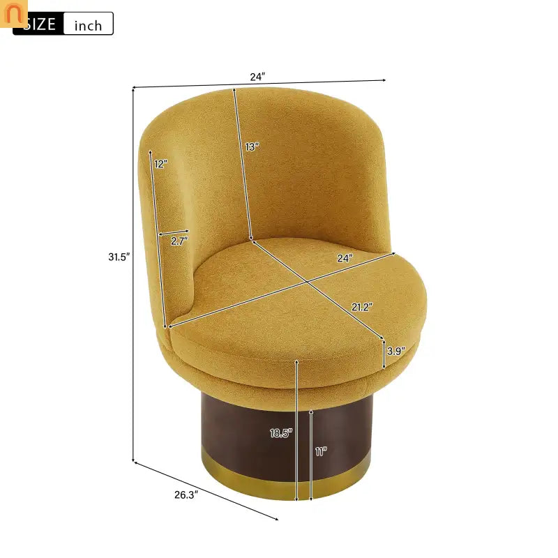 Accent Chair Round Swivel Chenille Yellow 360 Degree Pedestal Base