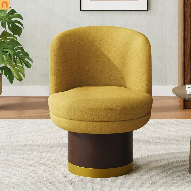 Accent Chair Round Swivel Chenille Yellow 360 Degree Pedestal Base