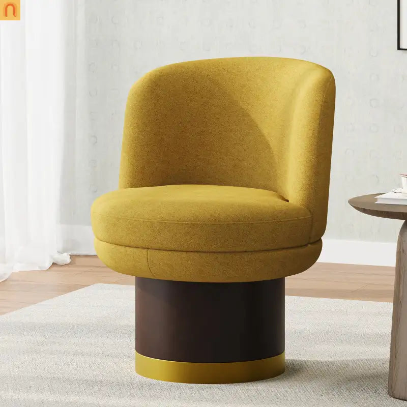 Accent Chair Round Swivel Chenille Yellow 360 Degree Pedestal Base