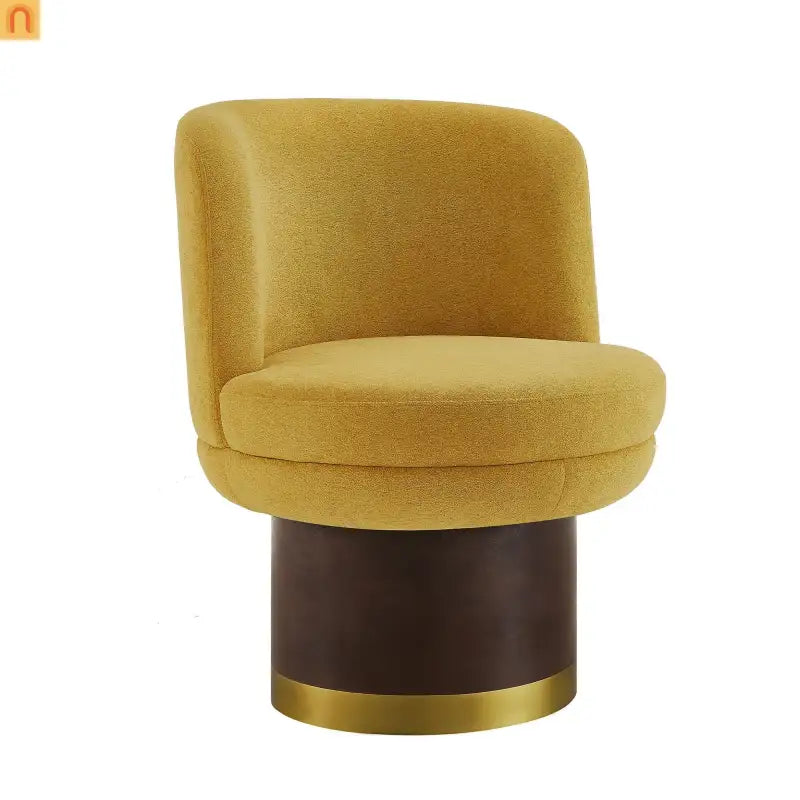 Accent Chair Round Swivel Chenille Yellow 360 Degree Pedestal Base