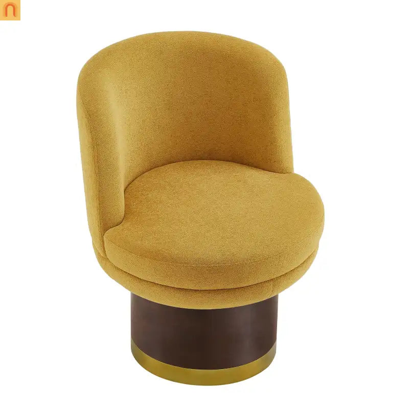 Accent Chair Round Swivel Chenille Yellow 360 Degree Pedestal Base