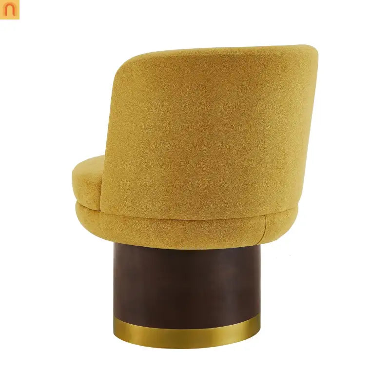 Accent Chair Round Swivel Chenille Yellow 360 Degree Pedestal Base