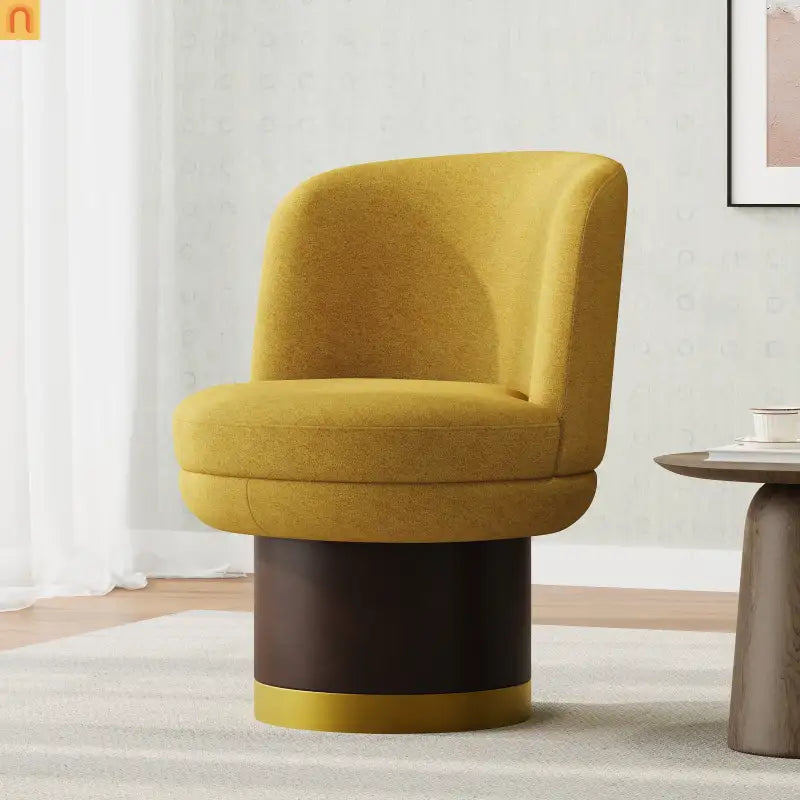 Accent Chair Round Swivel Chenille Yellow 360 Degree Pedestal Base