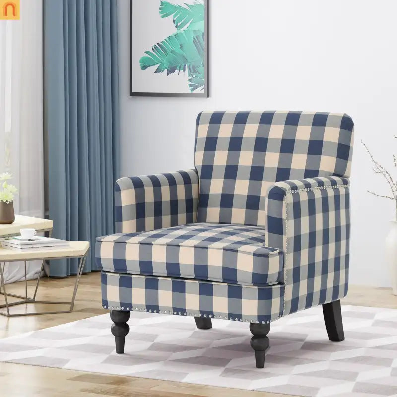 Accent Chair Modern Tufted Fabric Blue 28in