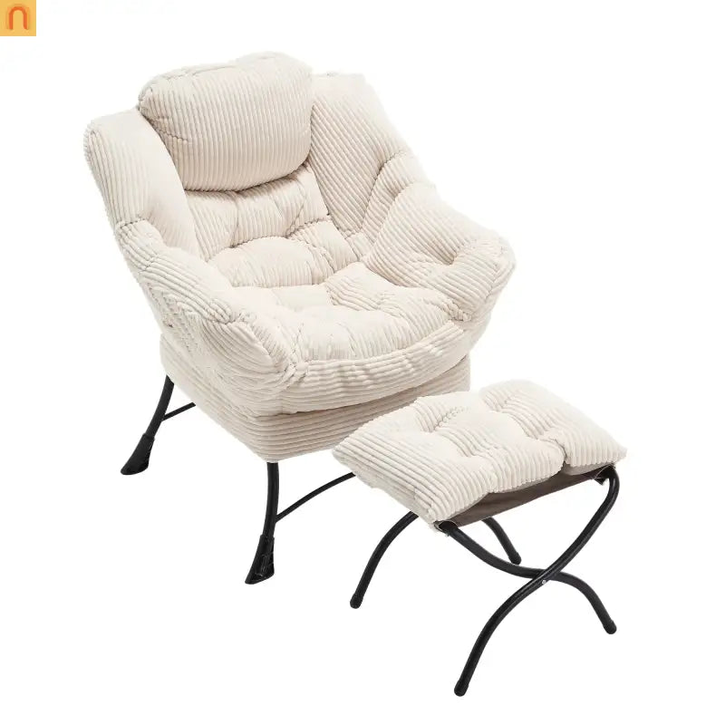Accent Chair Lounge Flannelette White with Ottoman Steel Frame 250 lb