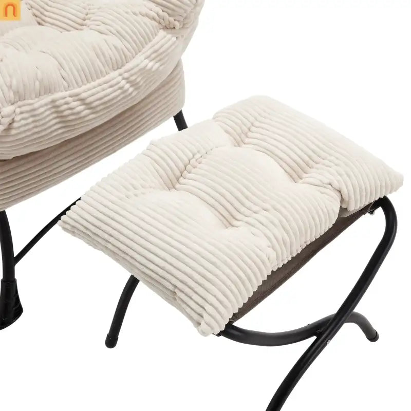 Accent Chair Lounge Flannelette White with Ottoman Steel Frame 250 lb