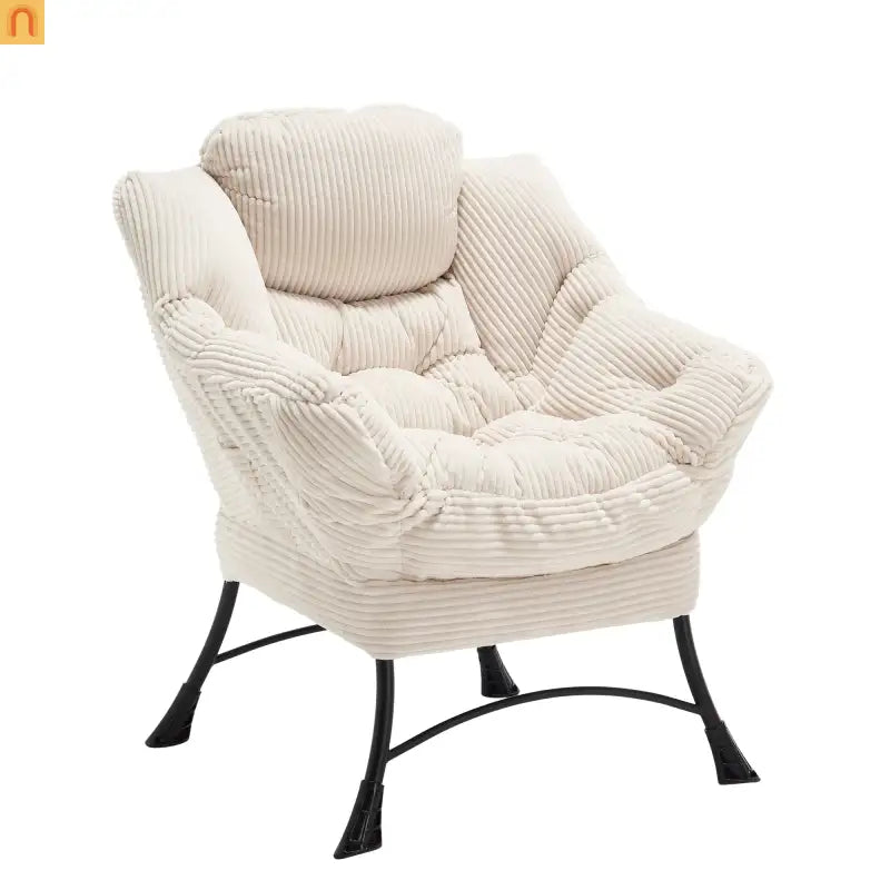 Accent Chair Lounge Flannelette White with Ottoman Steel Frame 250 lb
