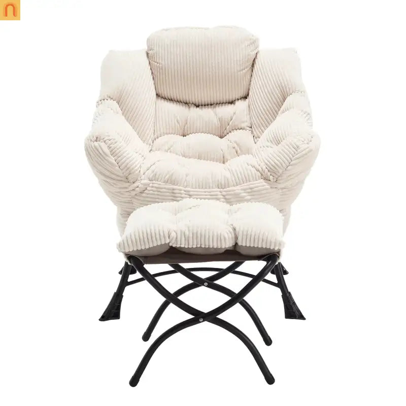 Accent Chair Lounge Flannelette White with Ottoman Steel Frame 250 lb