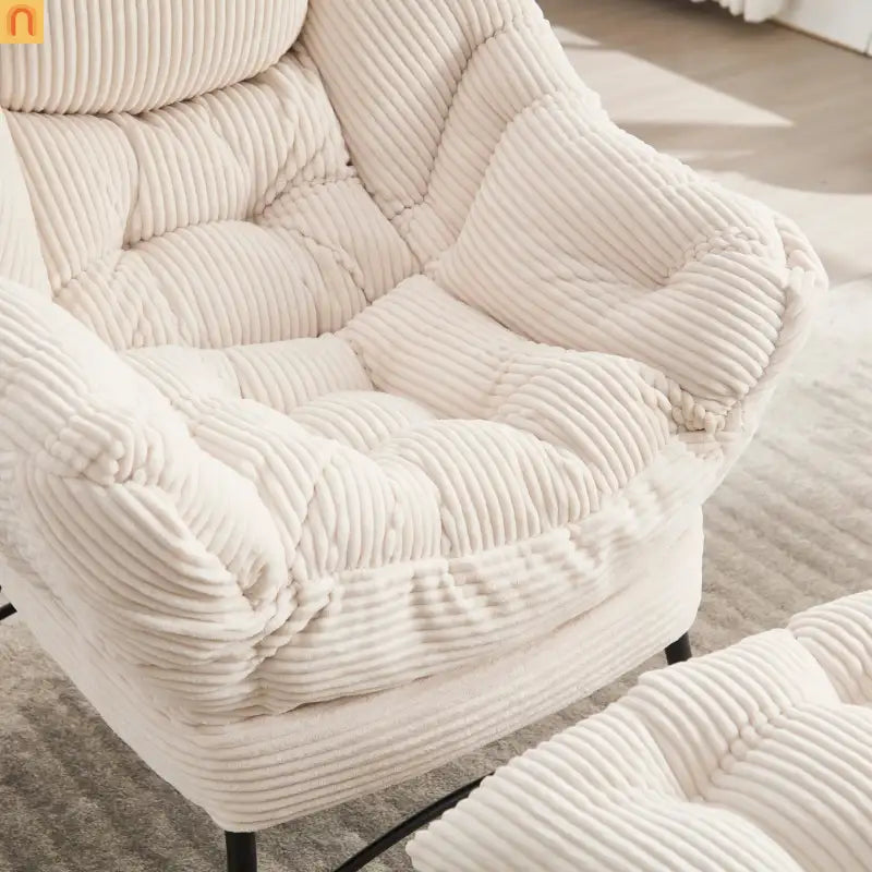 Accent Chair Lounge Flannelette White with Ottoman Steel Frame 250 lb