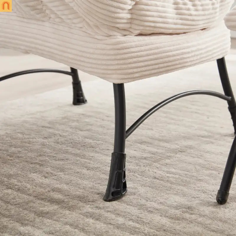 Accent Chair Lounge Flannelette White with Ottoman Steel Frame 250 lb