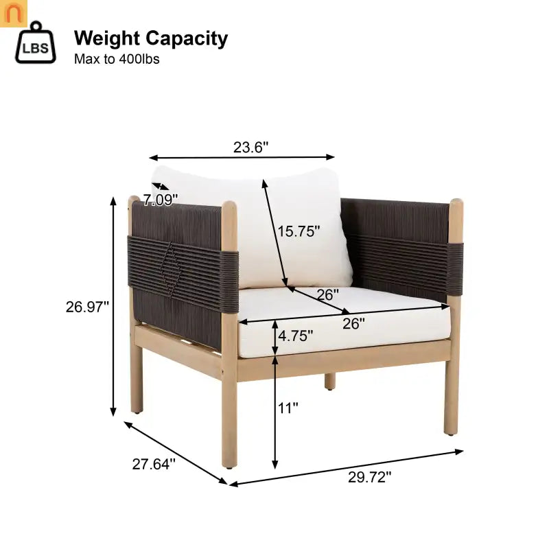 Outdoor Club Chair Acacia Wood Diamond Rope Teak Cream Cushion