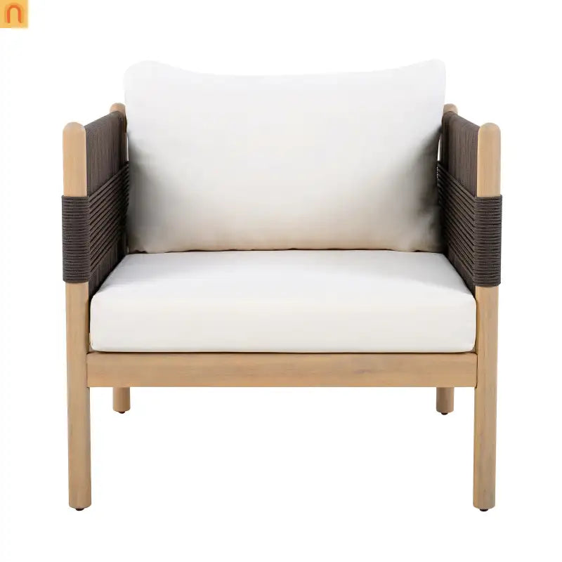 Outdoor Club Chair Acacia Wood Diamond Rope Teak Cream Cushion