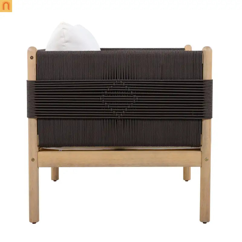 Outdoor Club Chair Acacia Wood Diamond Rope Teak Cream Cushion