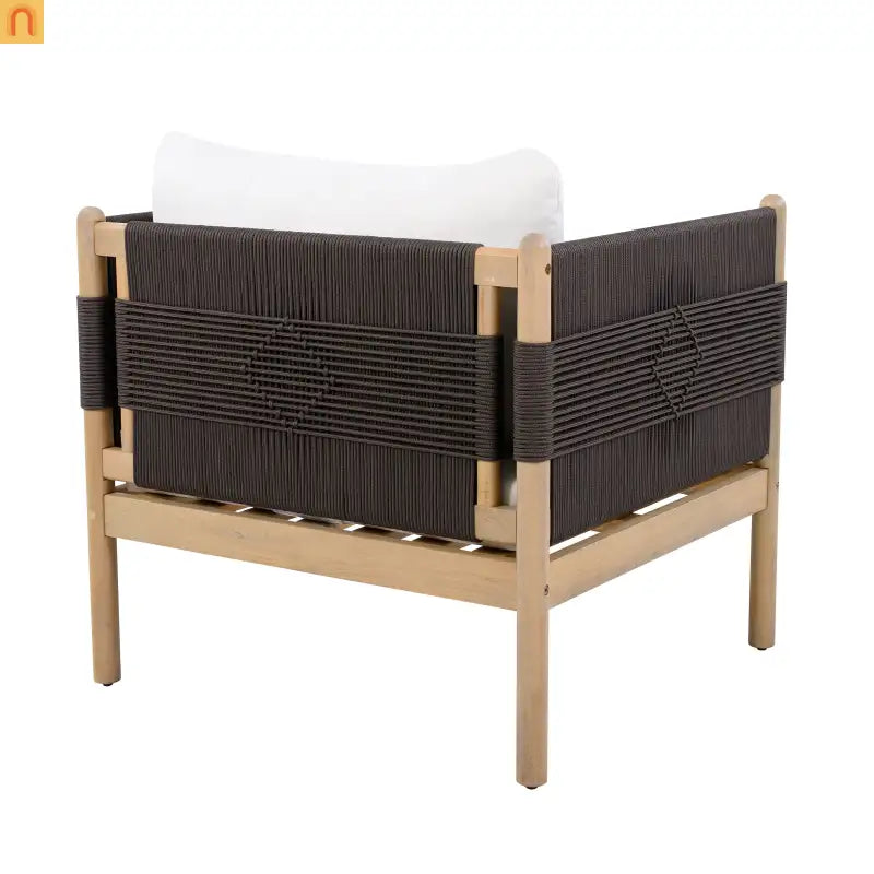 Outdoor Club Chair Acacia Wood Diamond Rope Teak Cream Cushion
