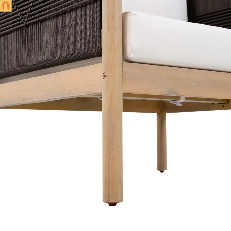 Outdoor Club Chair Acacia Wood Diamond Rope Teak Cream Cushion