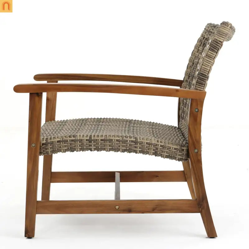 Outdoor Club Chair Set Acacia Wood Wicker Natural Gray Set of 2