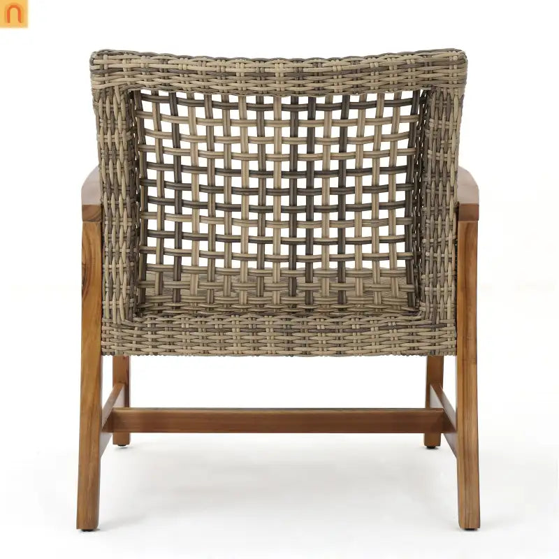 Outdoor Club Chair Set Acacia Wood Wicker Natural Gray Set of 2