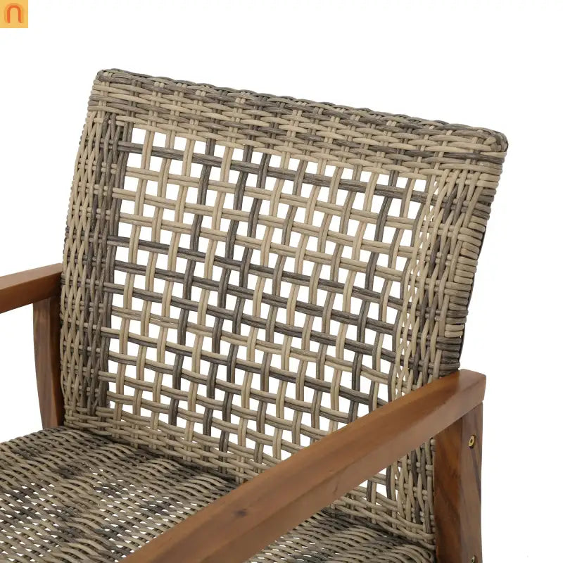 Outdoor Club Chair Set Acacia Wood Wicker Natural Gray Set of 2