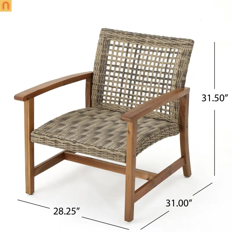 Outdoor Club Chair Set Acacia Wood Wicker Natural Gray Set of 2