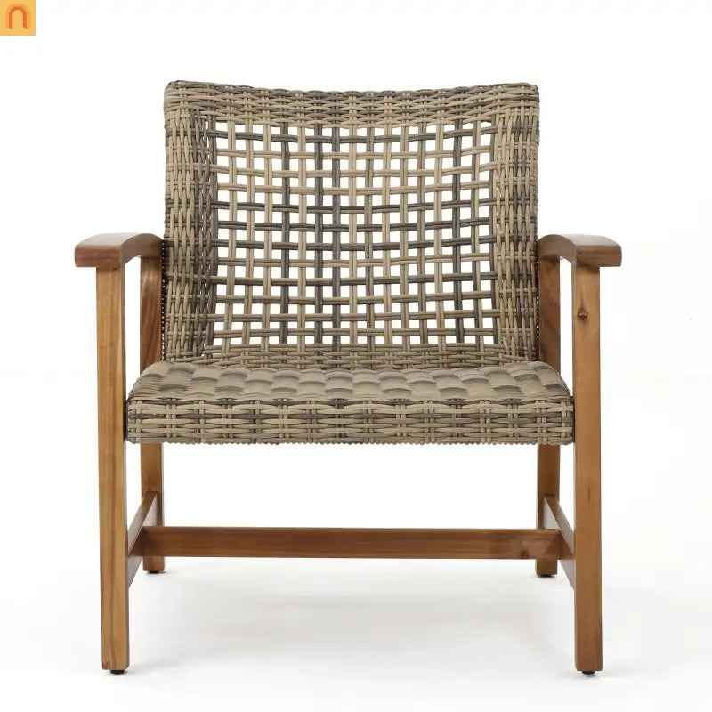 Outdoor Club Chair Set Acacia Wood Wicker Natural Gray Set of 2