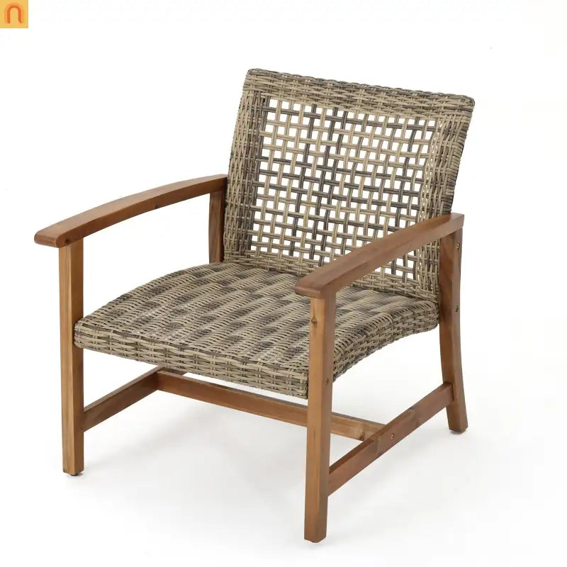 Outdoor Club Chair Set Acacia Wood Wicker Natural Gray Set of 2