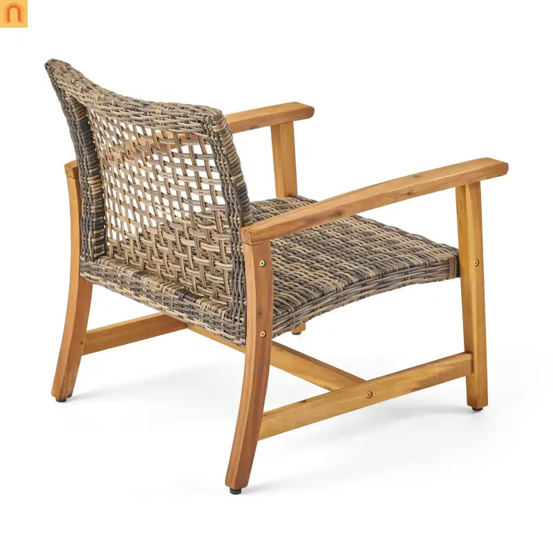 Outdoor Club Chair Set Acacia Wood Wicker Natural Gray Set of 2