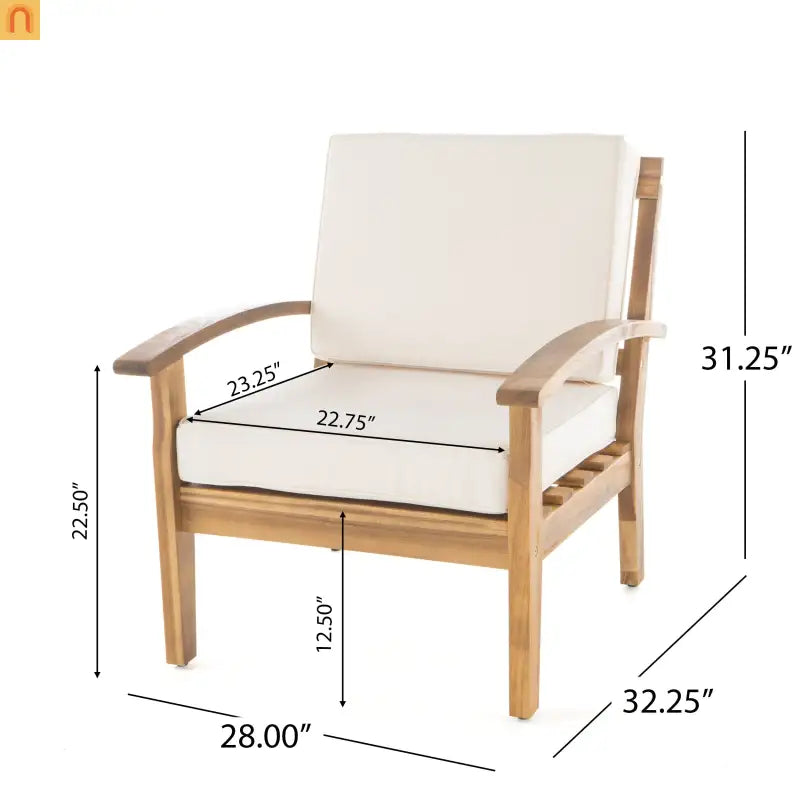 Outdoor Club Chair Acacia Wood Teak Deep Seat 28L x 32.25W in