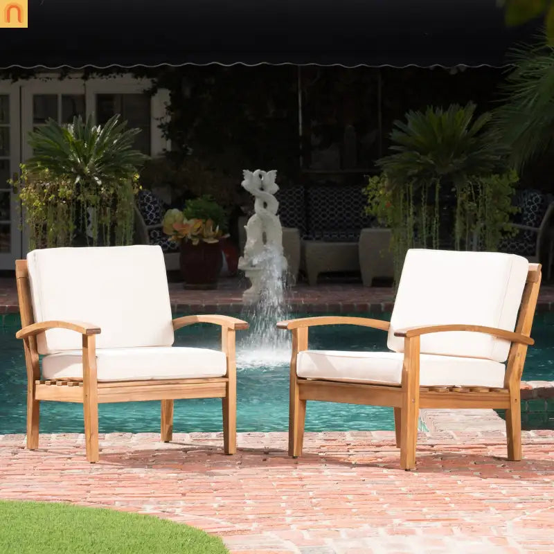 Outdoor Club Chair Acacia Wood Teak Deep Seat 28L x 32.25W in