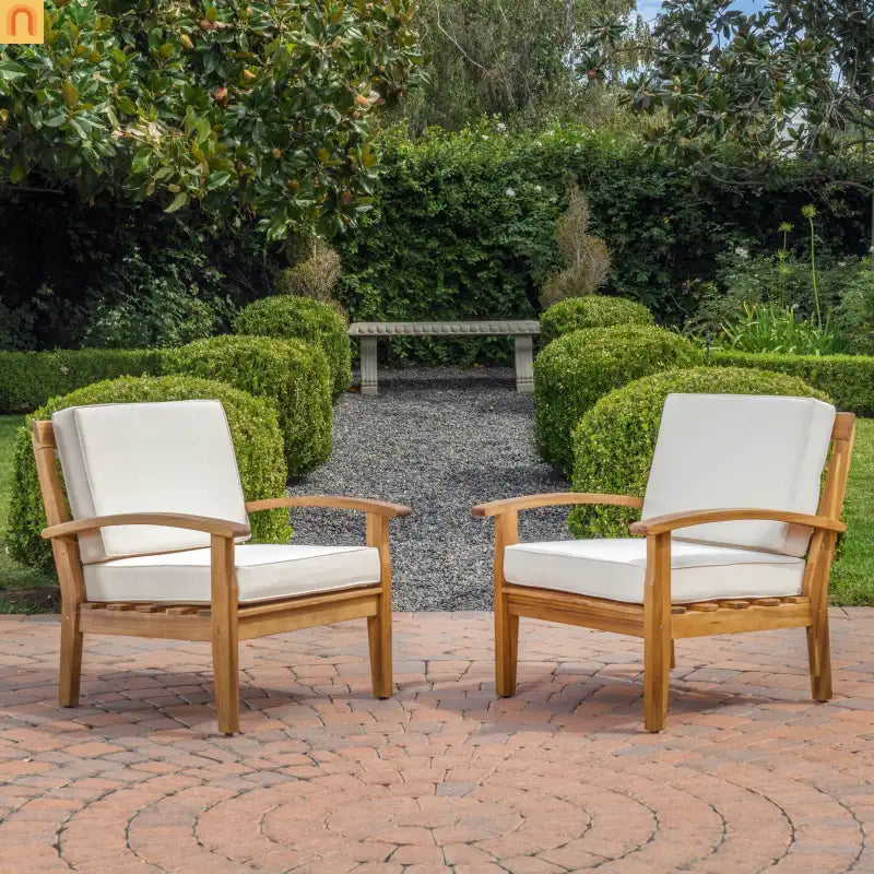 Outdoor Club Chair Acacia Wood Teak Deep Seat 28L x 32.25W in