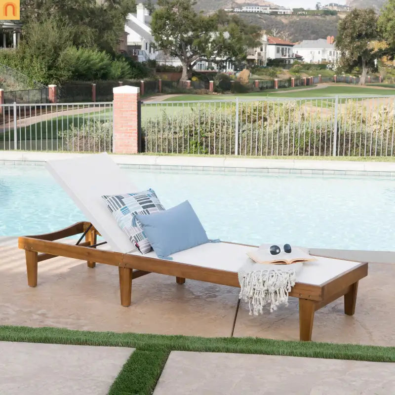 Outdoor Chaise Lounge Acacia Wood Teak Mesh Seat Adjustable 78.75in
