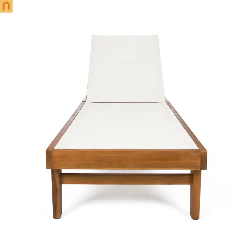 Outdoor Chaise Lounge Acacia Wood Teak Mesh Seat Adjustable 78.75in