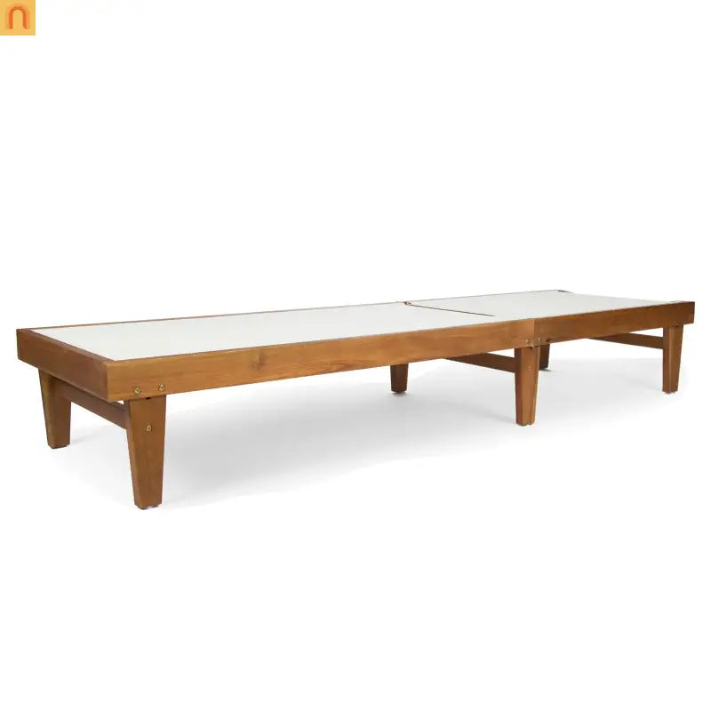 Outdoor Chaise Lounge Acacia Wood Teak Mesh Seat Adjustable 78.75in