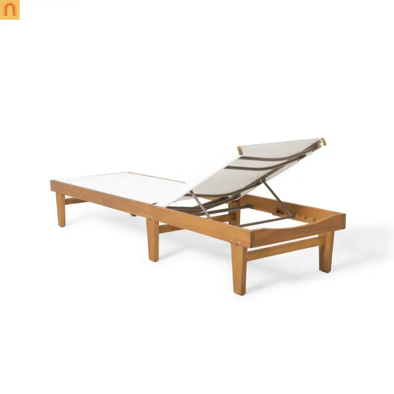Outdoor Chaise Lounge Acacia Wood Teak Mesh Seat Adjustable 78.75in