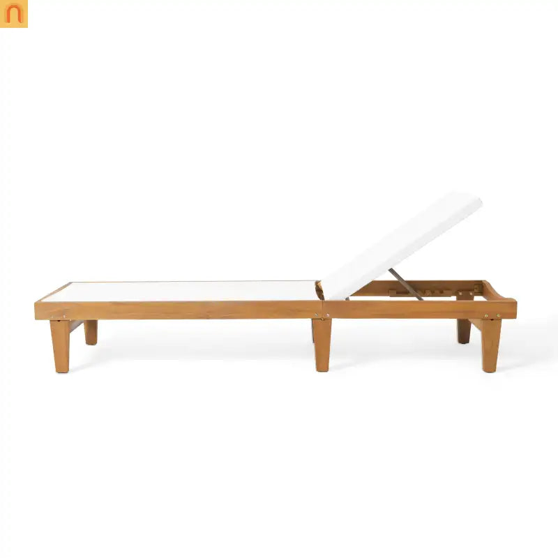 Outdoor Chaise Lounge Acacia Wood Teak Mesh Seat Adjustable 78.75in