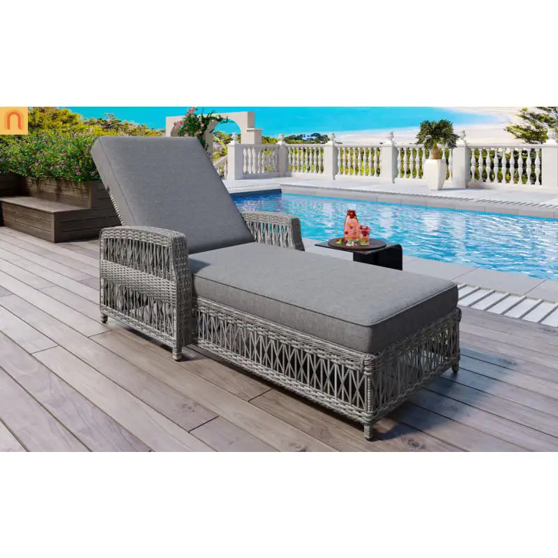 Chaise Lounge Wicker Gray 4-Position Adjustable Cushion 400 lb